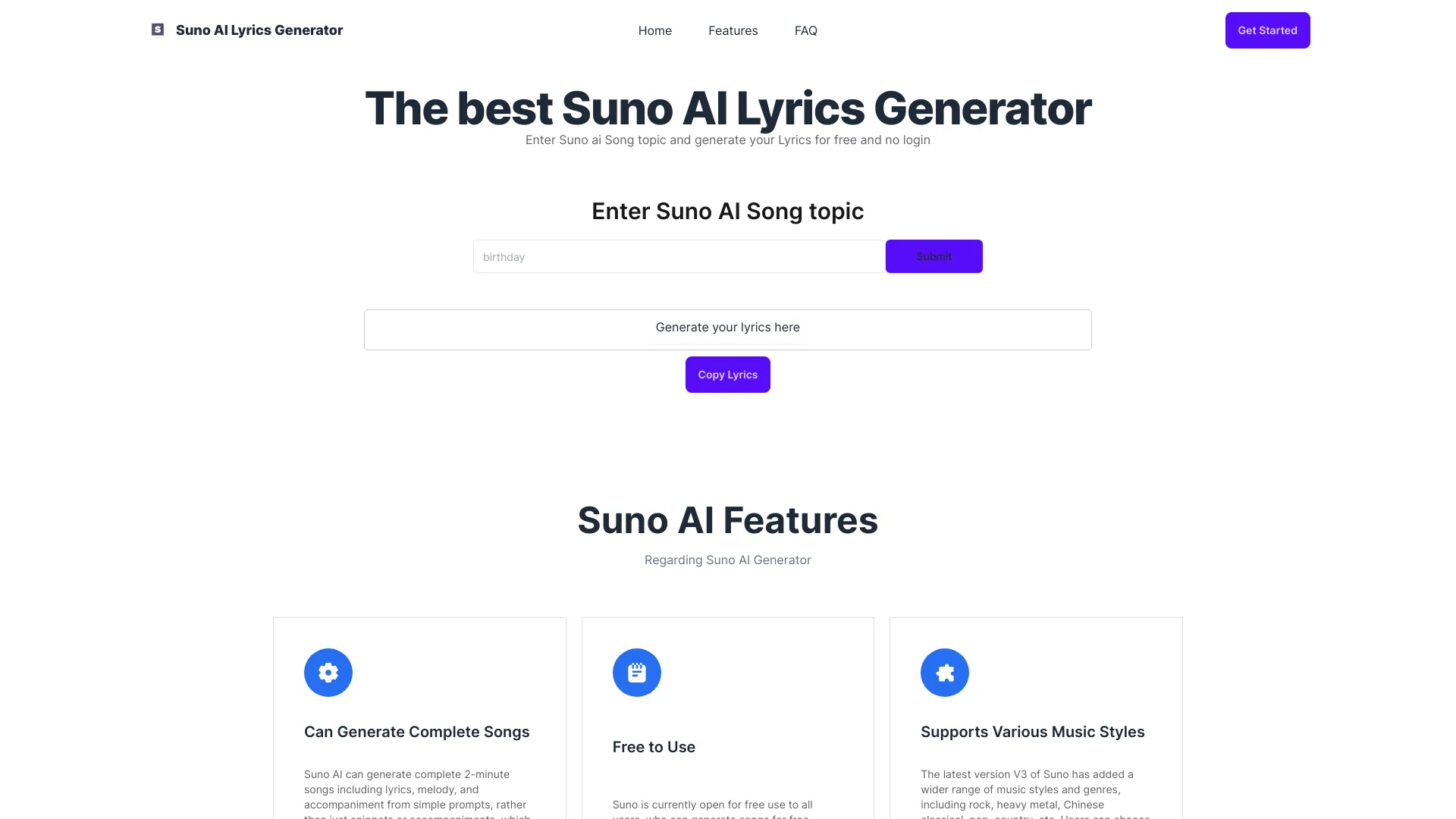 Suno AI Lyrics Generator